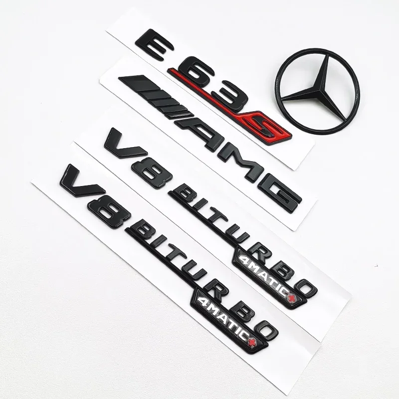 3D ABS Black E63S Logo Letters V8 BITURBO 4MATIC Badge Car Rear Star Sticker Trunk AMG Emblem For Mercedes Benz AMG W212 W213