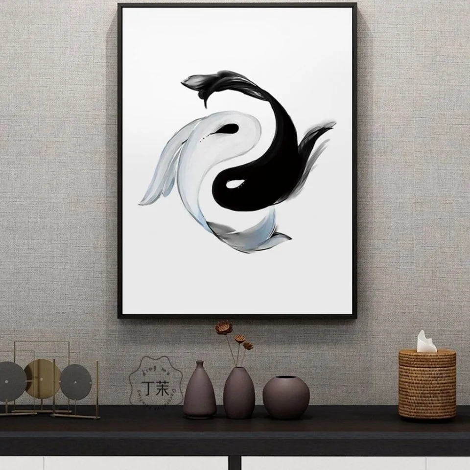 Abstract Yin Yang Fish New Chinese Zen Canvas Painting Decoration Tea Room Study Entrance