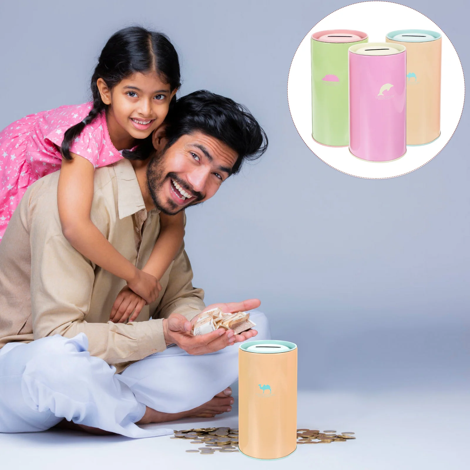 

3pcs Saving Pot Money Box Tinplate Desktop Organizer Pencil Holder Storage Decor Kids Adults Tabletop Jar Gift