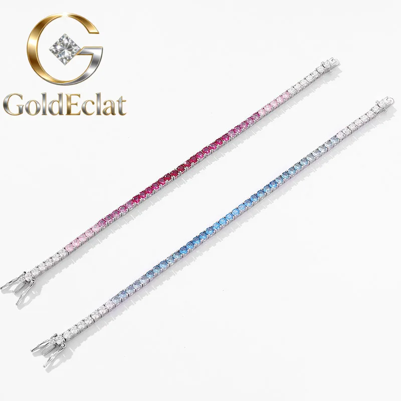 GoldEclat  Luxury Solid Platinum PT950 Women's 3mm Moissanite Diamond Bracelet Gradient Full Diamond Tennis Bracelet