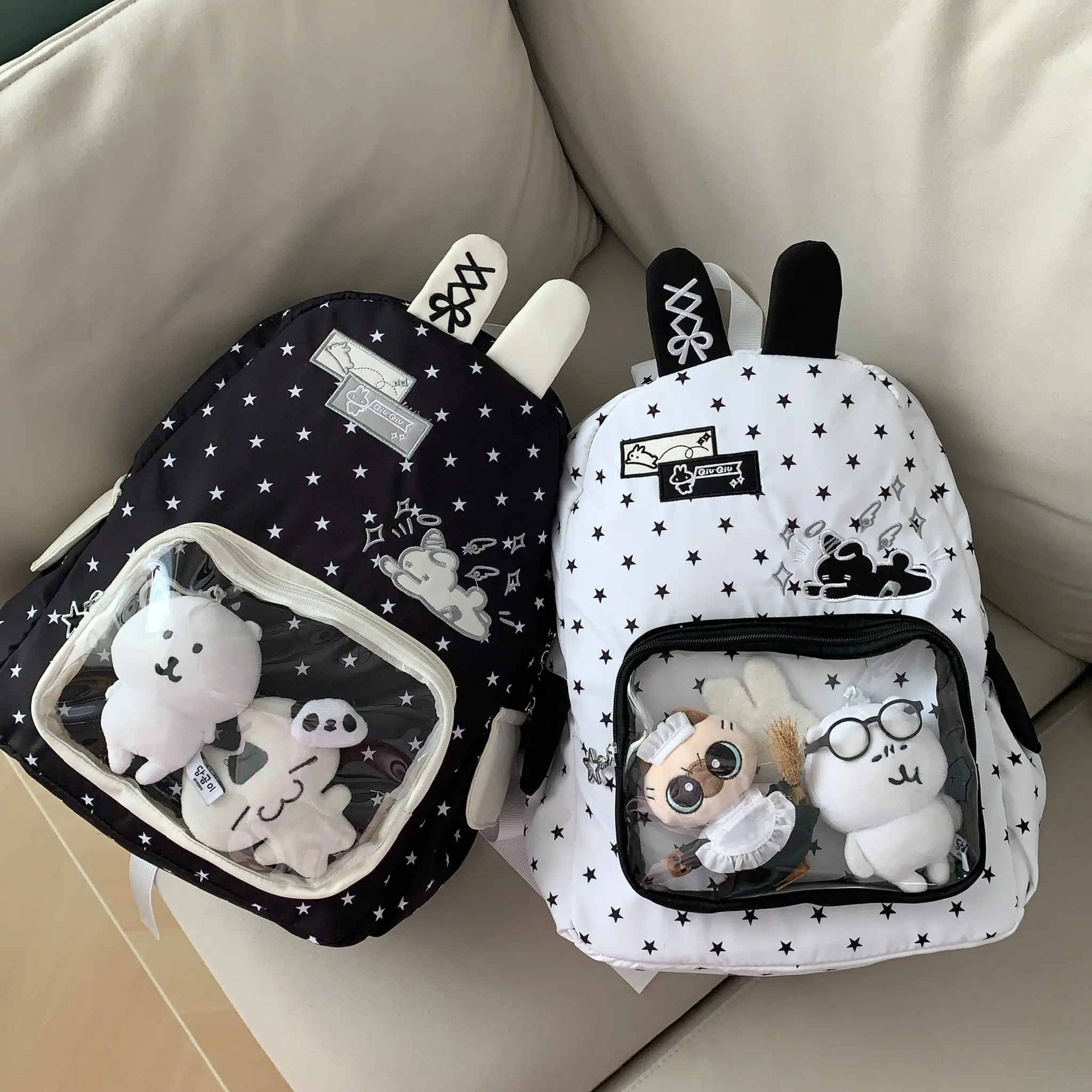 

Мягкий рюкзак с кроличьими ушками в стиле Kawaii, сумки Lta, новинка 2026 года, школьный рюкзак Y2K с мультяшным принтом звезд, сумки-пайки для женщин