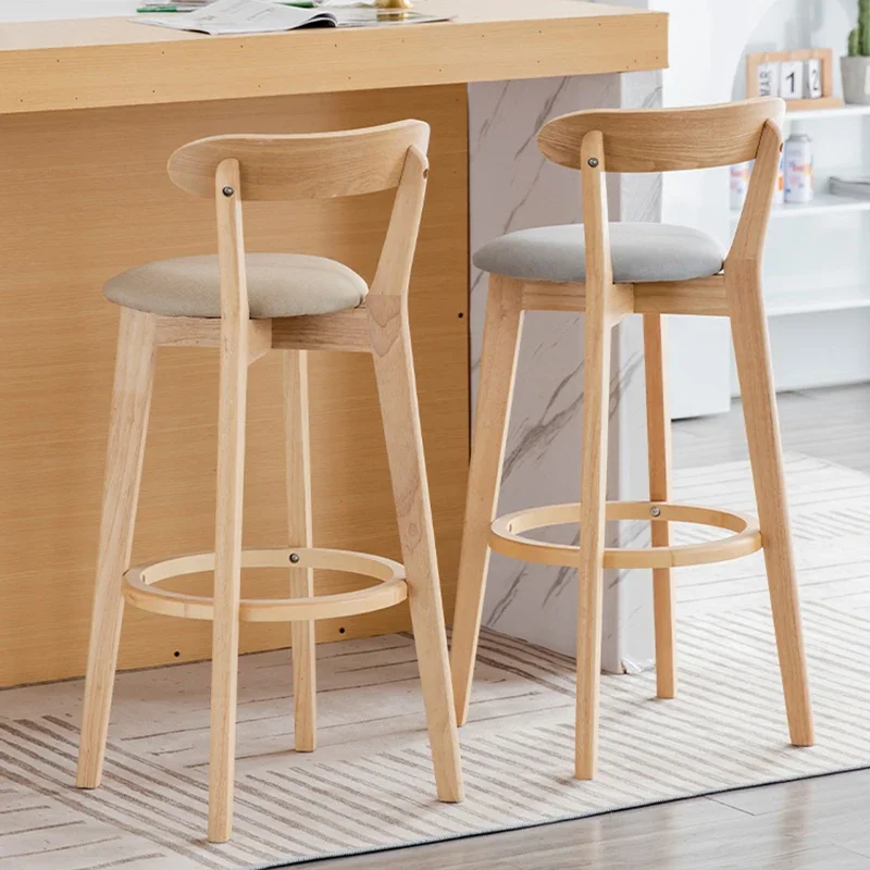 Silla de Bar de madera maciza nórdica para uso doméstico, muebles con respaldo moderno y Simple, Taburete Alto