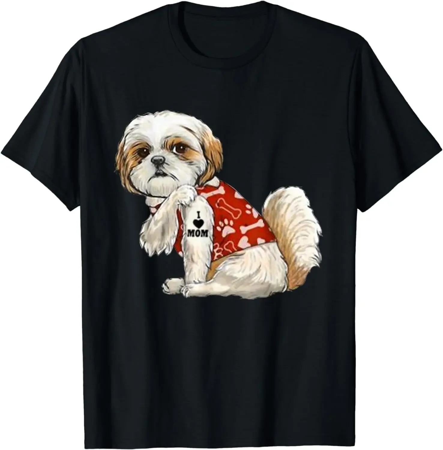 I Love Mom Tattoo Shih Tzu Mom Funny Mother's Day Gift T-Shirt Women Clothing Fashion Graphic T Shirts Summer Streetwear Y2K Top