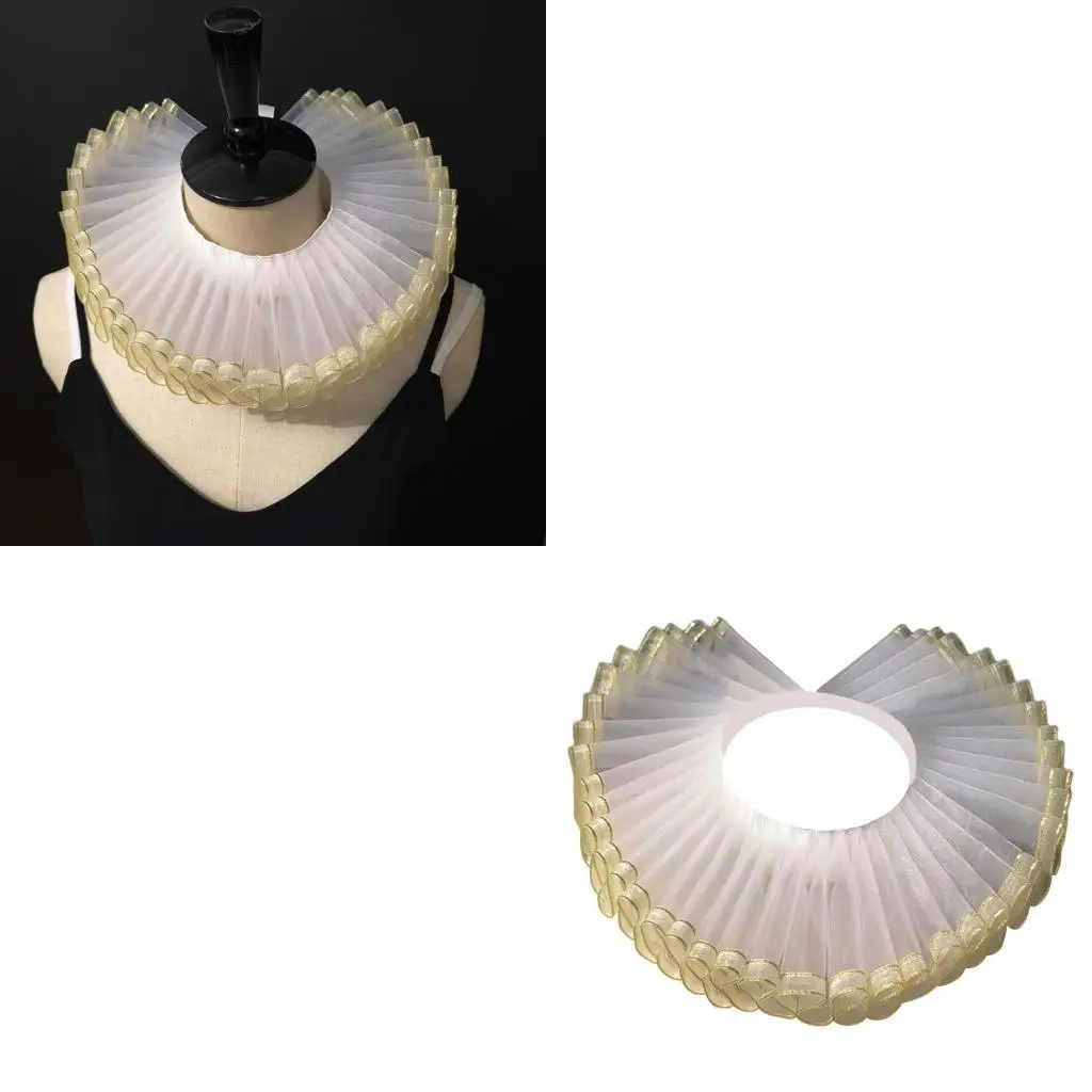 

Шифоновый съемный шейный платок с золотой отделкой и рюшами, искусственный воротник, готический, викторианский, шекспировский