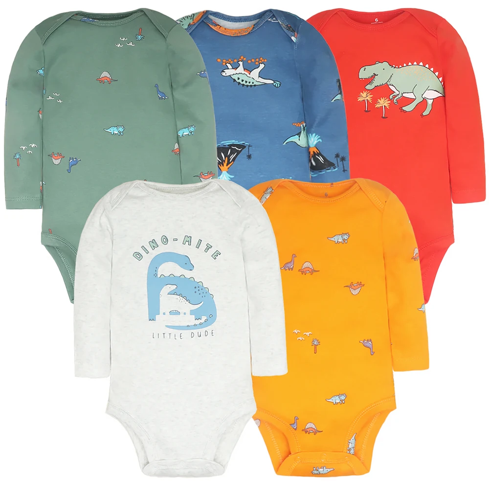 New Born Bodysuits 5Pieces Baby Boy Clothes 2024 Unisex infant Long Sleeve Romper Baby Girl Clothing  Cartoon Print 0-24M Bebes