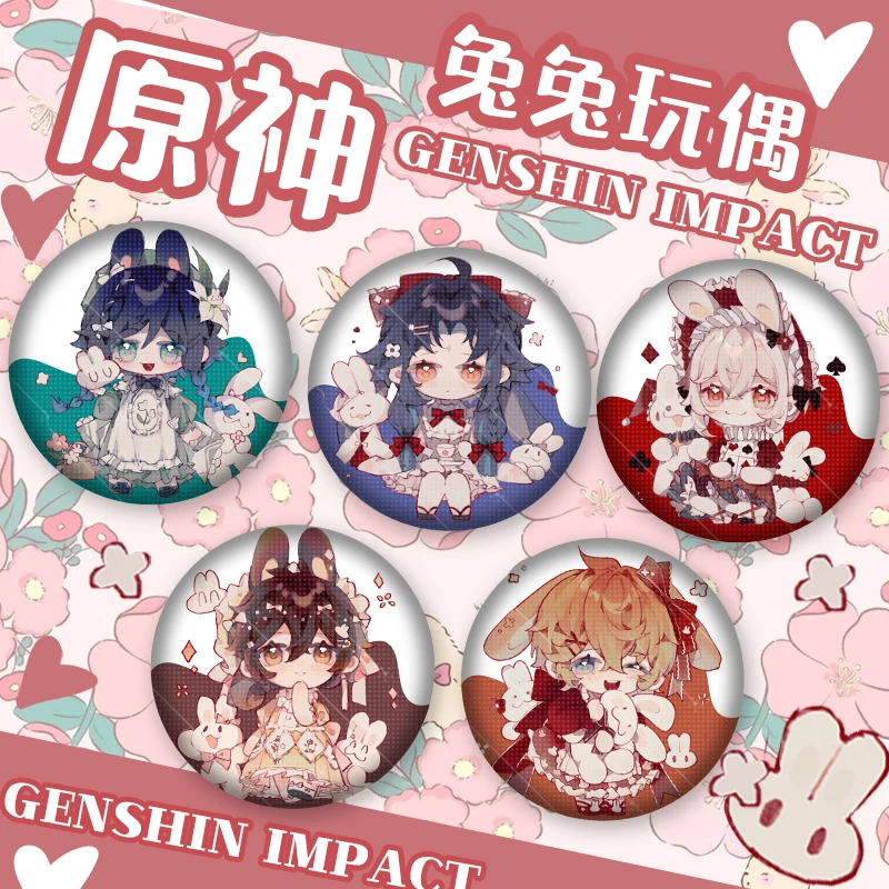 Anime Genshin Impact Acrylic Pendant Metal Badge Cartoon Figure Kaedehara Kazuha Venti Xiao Keychain Baji Cute Cosplay Gift