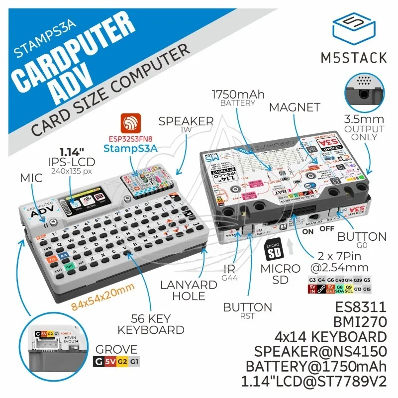 Cardputer Adv 56 Keys Programmable Card Computer Stamp-S3A Development Board