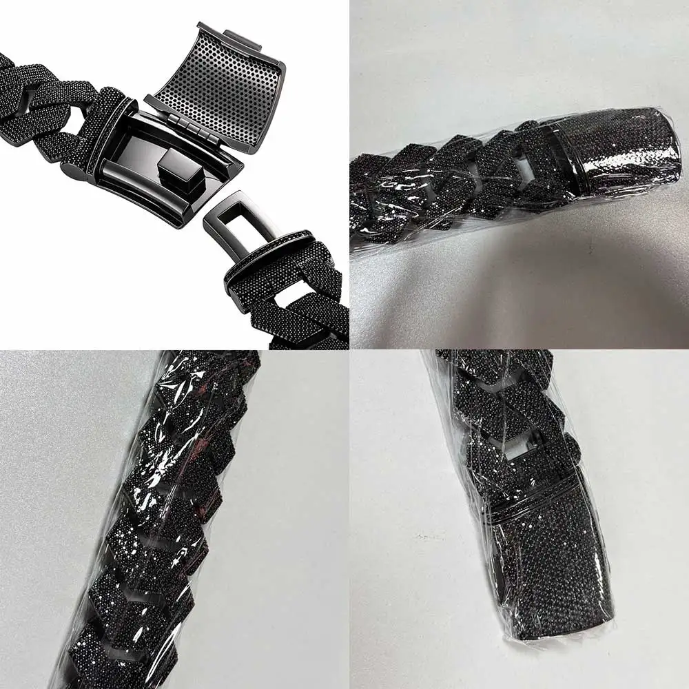 

ESKEEM Hip Hop Jewelry 36MM Black Gun Plated Strip Cuban Necklace Iced Out Black CZ Prong Cuban Link Chain for Men