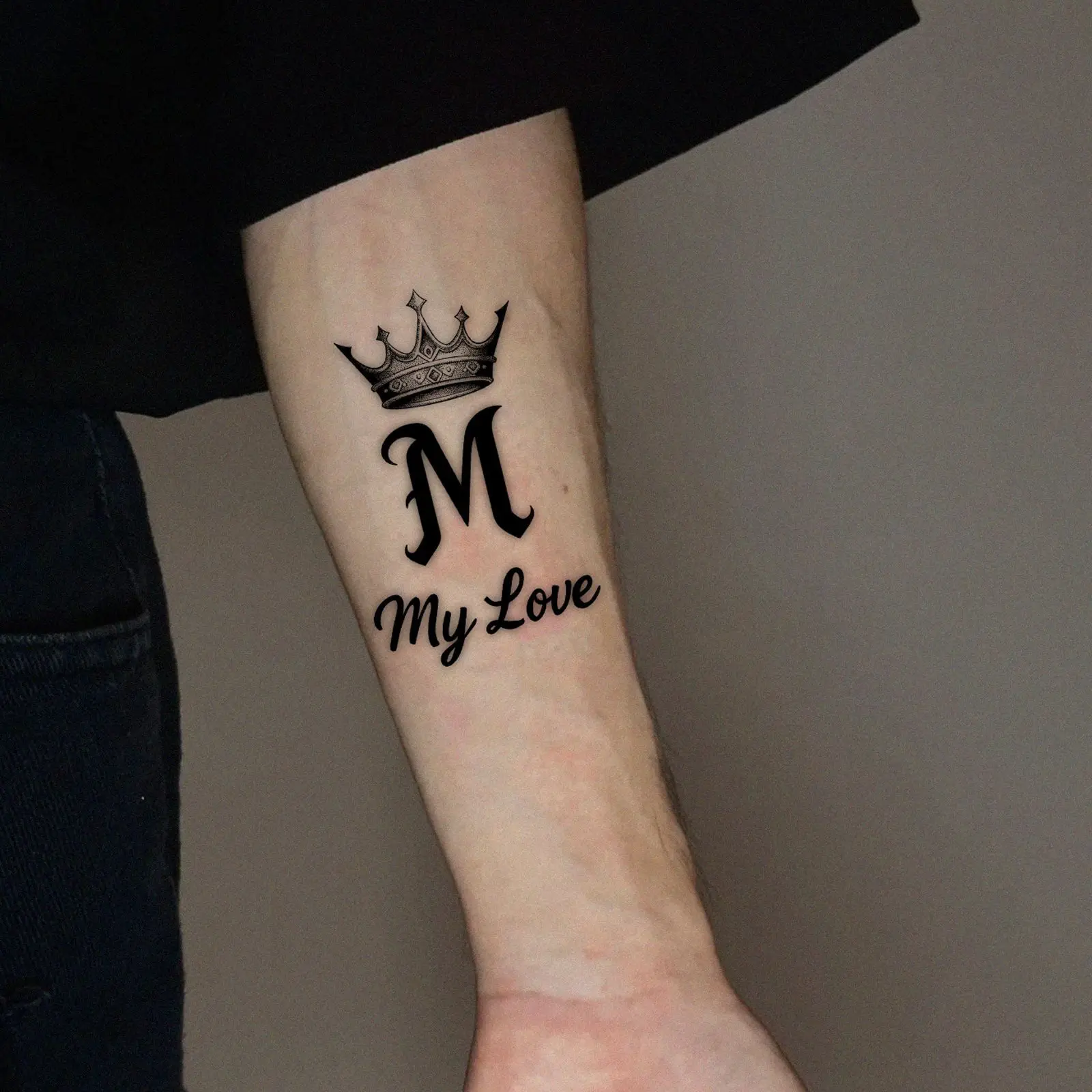 

Simple My Love Tattoo Sticker Temporary Tattoo Crown Letter Design Waterproof Sweatproof Non-Reflective for Women Girls Daily We