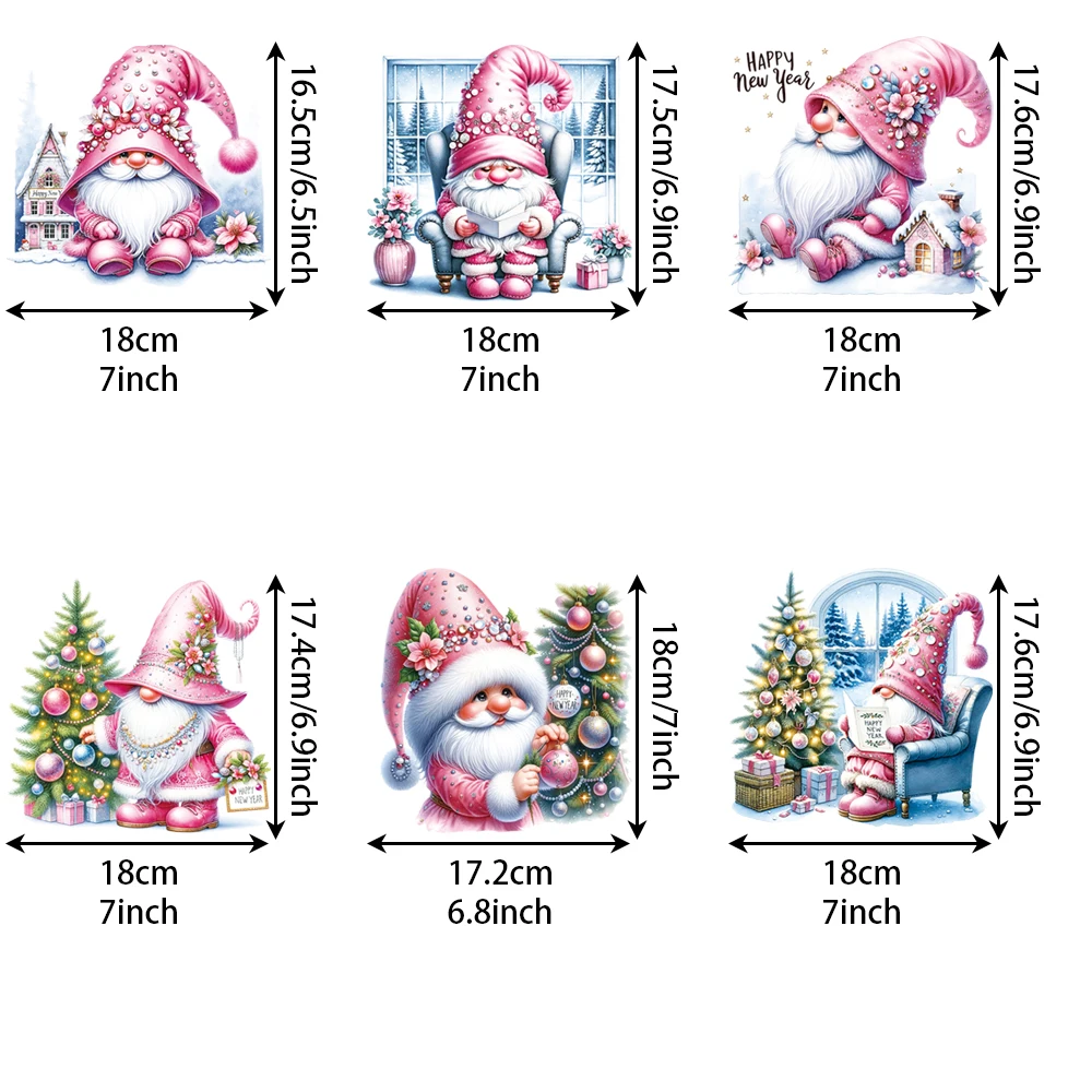 6-piece set of pink Christmas stickers, holiday cute stickers, set of heat transfer stickers, DIY hot stamping stickers