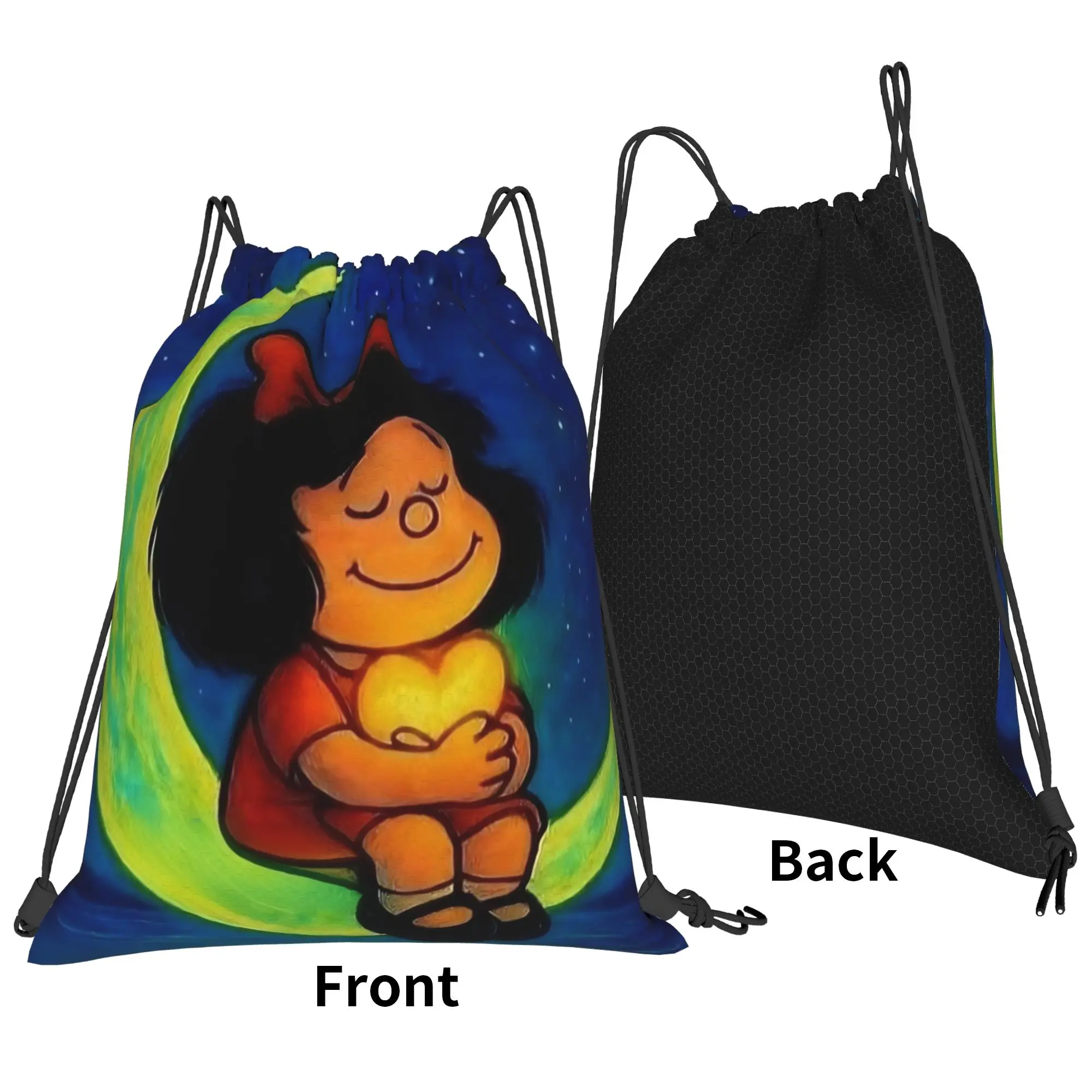 Mafaldas Moon Night Drawstring Backpack Sports Gym Sackpack Water Resistant  String Bags for Running 36cm (W) x 43cm (H)