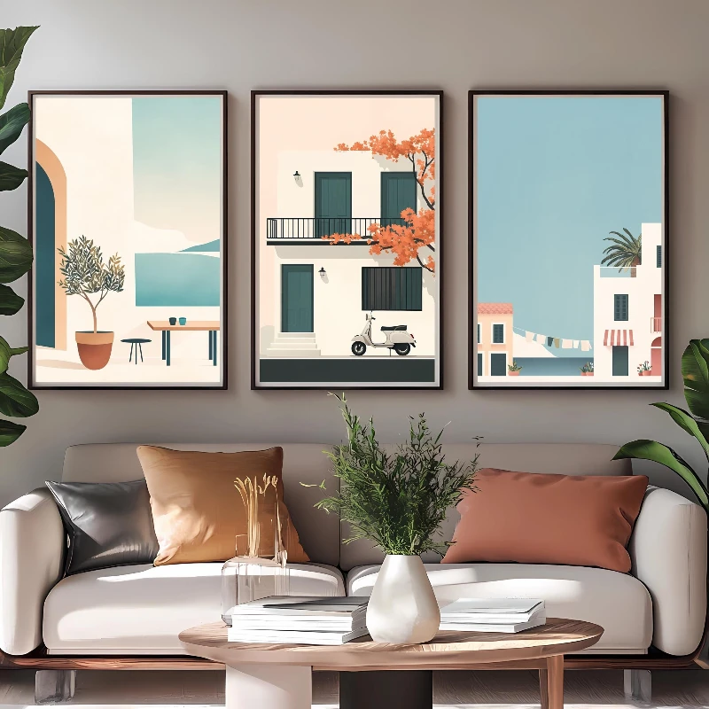 3pcs frameless Canvas Painting 3pcs Tuscan Art Posters of the Italian Coastal Mountains Vintage Travel Scenery Canvas Prints for