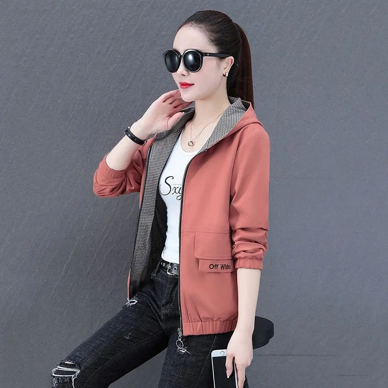 Ladies Spring Autumn Double Sided Put On Embroidery Hooded Women\'s Short Coat 2023 New Loose Thin Jacket Female Leisure Tops