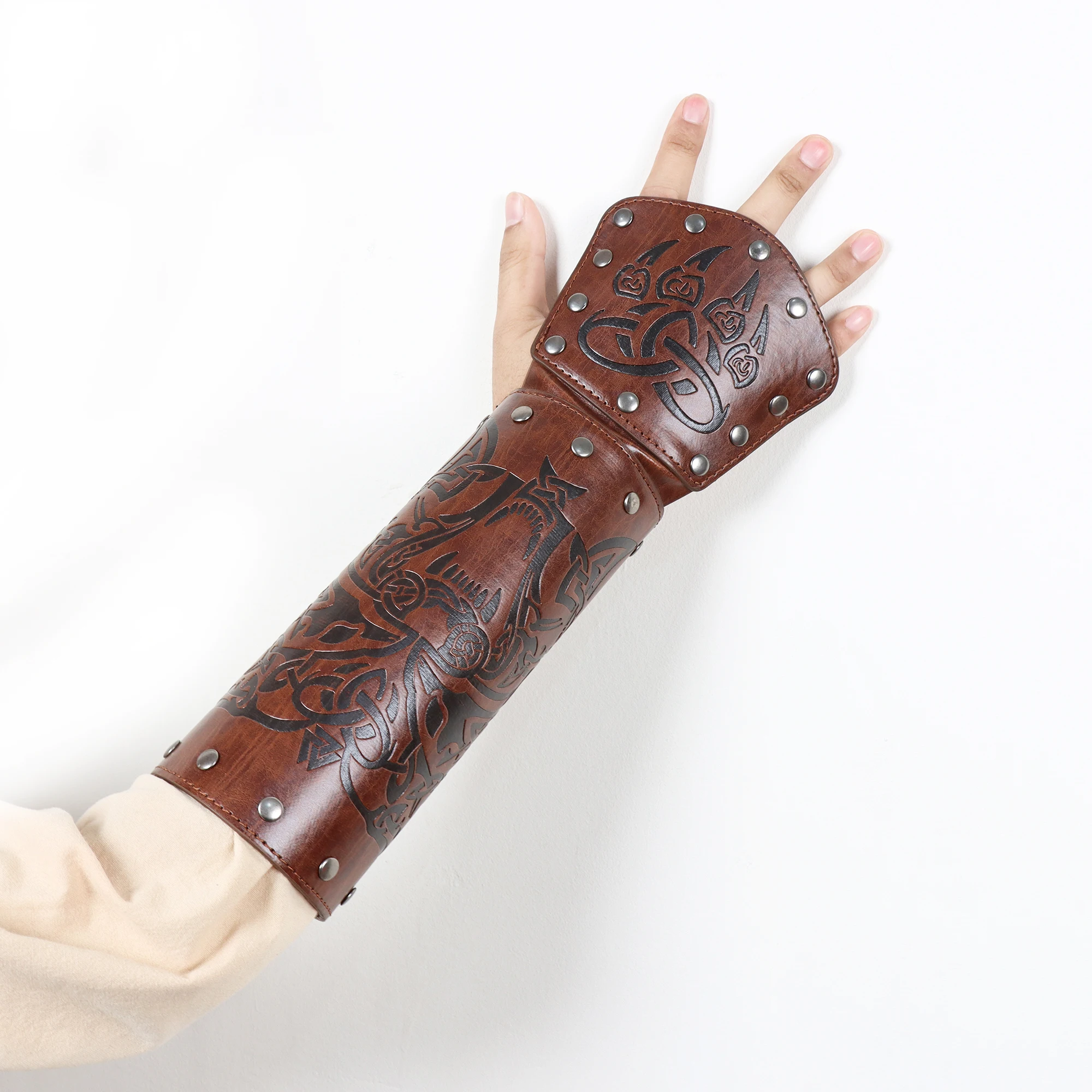 Fullyoung-Protectores de brazo medievales de 2 piezas, de piel sintética guantelete, brazalete de caballero renacentista Vintage