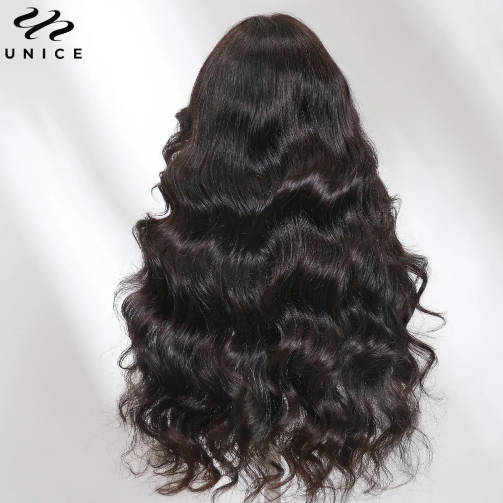 Unice cabelo onda solta 13x4 peruca frontal do laço do cabelo humano com franja pré corte pré branqueado pré arrancado frente do laço peruca de cabelo humano