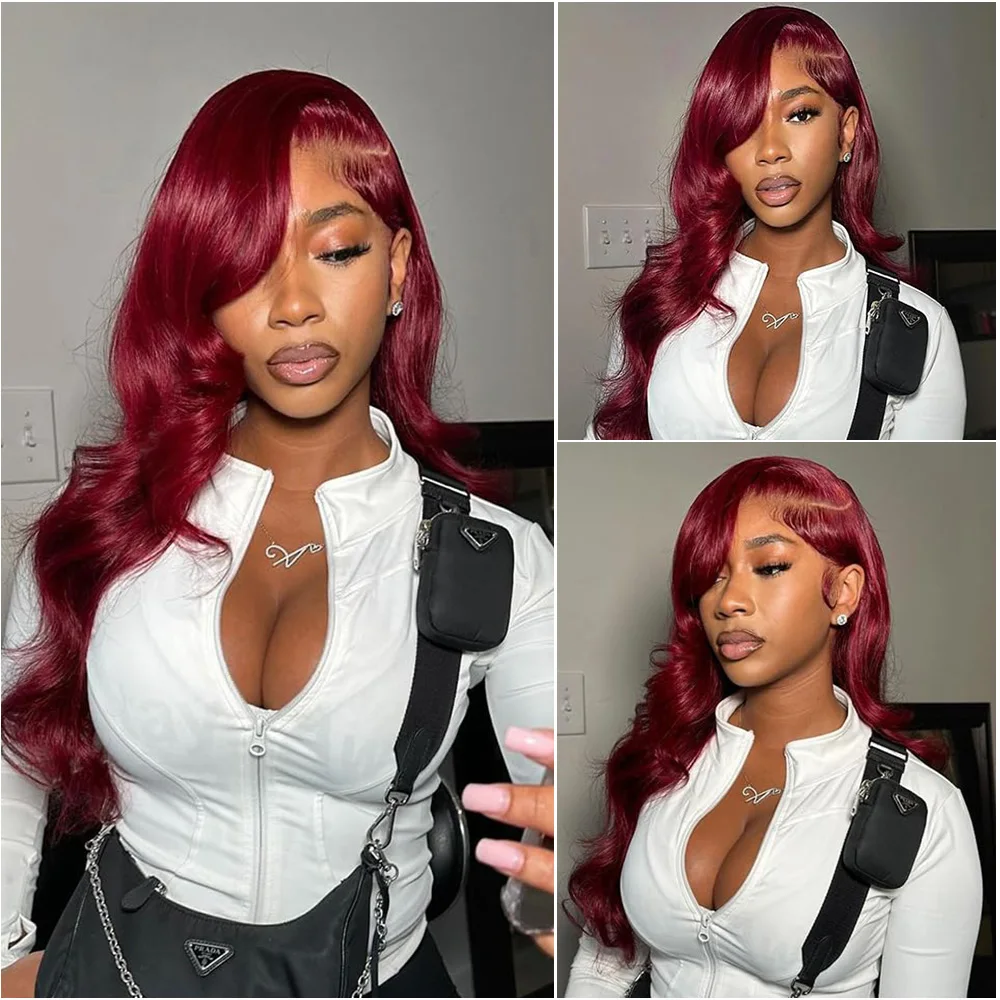 200% الكثافة الجسم موجة بورجوندي 99J الدانتيل شعر مستعار أمامي 30 36 بوصة 13x4 13x6 HD الدانتيل أمامي خصلات الشعر المستعار الإنسان البرازيلي للنساء #4