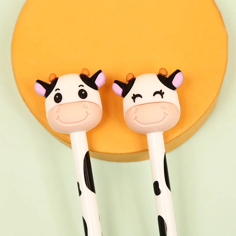 Bolígrafos de tinta de Gel con Cabeza de Vaca grande, suministros de escritura para escuela y oficina, regalo, papelería, premios, 100 piezas, 0,5mm, Kawaii