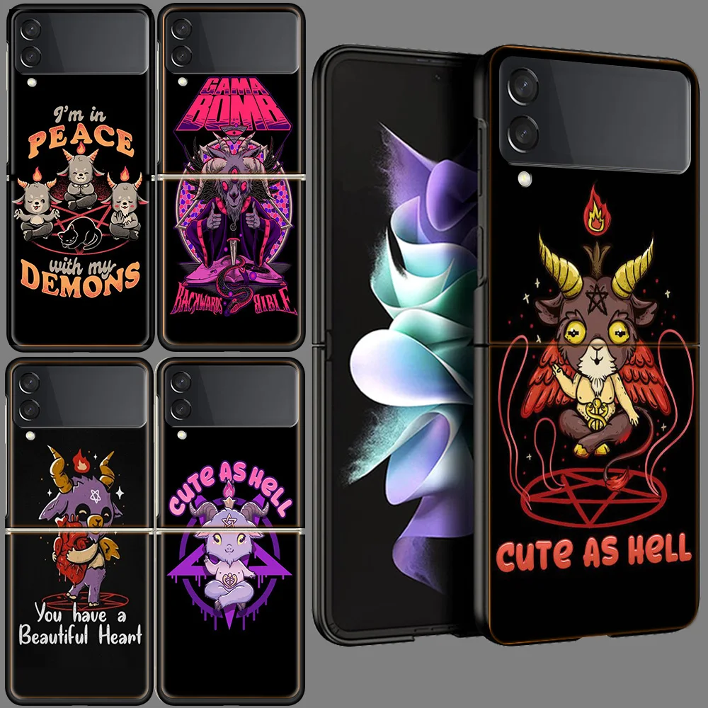 Cute Hell Hail Satan Evil Funda for Samsung Galaxy Z Flip 5 3 4 5G Case Z Flip 6 5G Black Hard PC Shell Zflip5 Protective