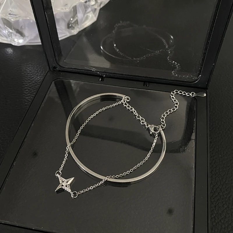 Double Strand Star Shaped Zircon Adorned Bracelet Delicate Star Zircon Inlayed Bracelet with Double Layer Chain DropShip