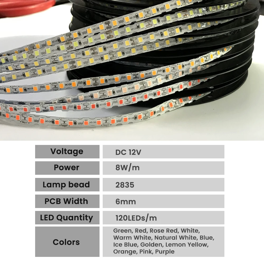 DC12V 2835 SMD S Shape LED Strip 6mm Width Bendable 120LED/m Flexible Foldable String Light DIY Neon Sign Letter 13Color 5m/10m