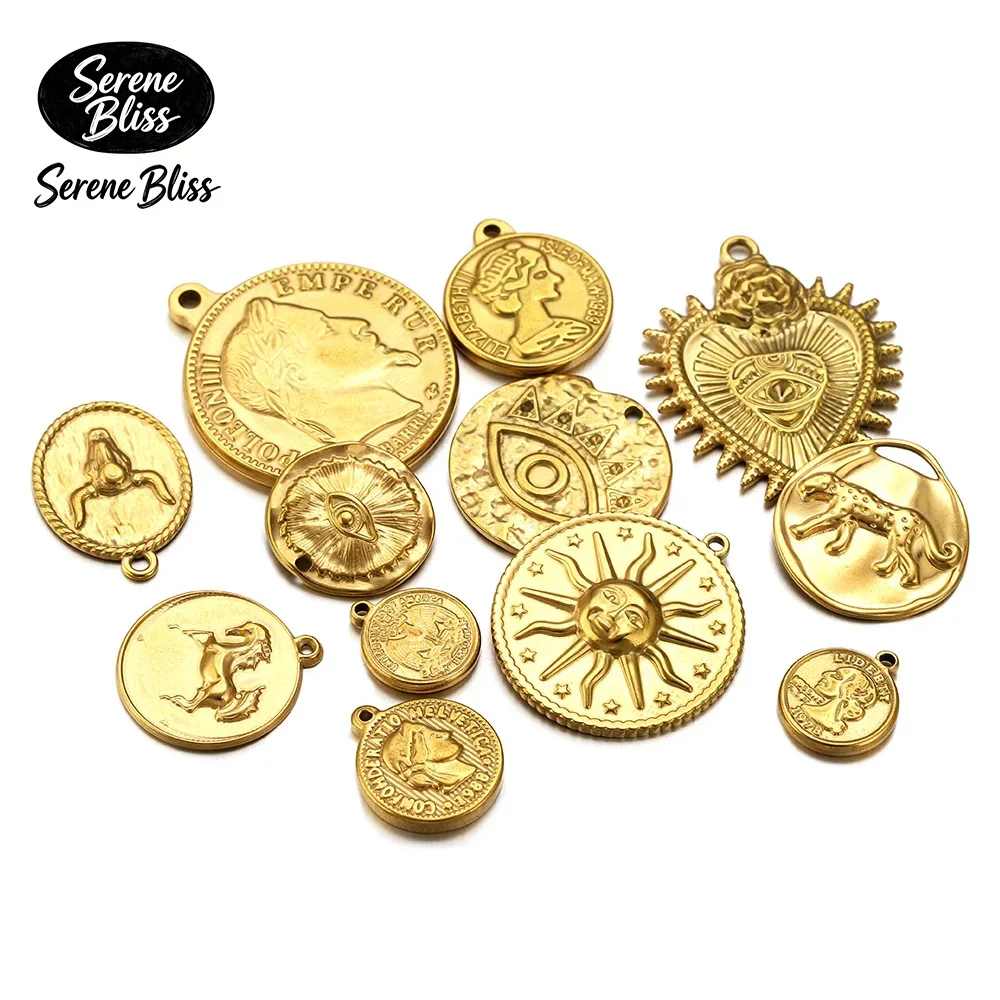 

5pcs Stainless Steel Fashion Vintage Napoleon's Portrait Charm Horse Evil Eye DIY Necklace Bracelet Jewelry Making for Men Women