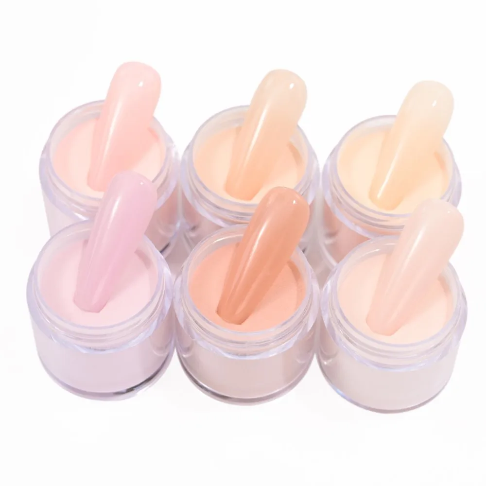 6Pcs/Set Professional Nude Acrylic Powder System 2 In 1 Nail Extension Builder Carving French Manicure Dip Powder Dust (10g/pc)