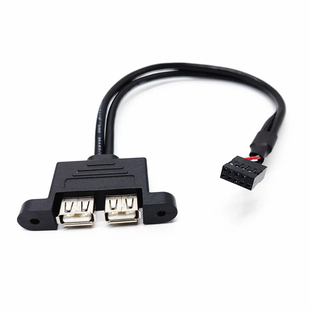 30cm/50cm Motherboard Internal 9pin to Dual Port USB 2.0 A Female Screw Lock Panel Mount Cable Extension Cable Adapter