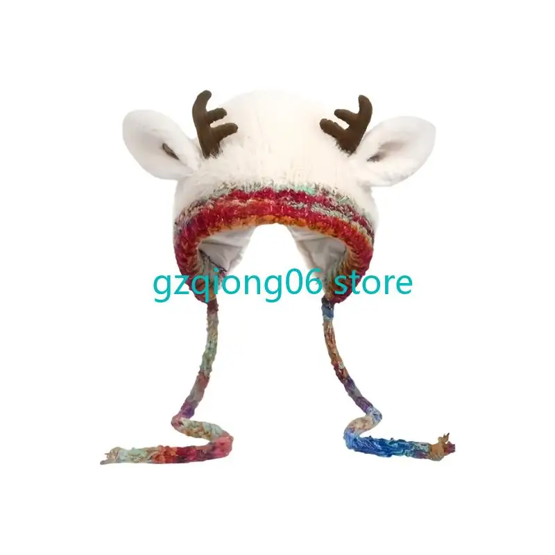K3NF رشاقته متماسكة عيد الميلاد الغزلان القرن قبعة قبعة الشتاء الناعمة للعائلة البالغين والأطفال الزي في الهواء الطلق #5