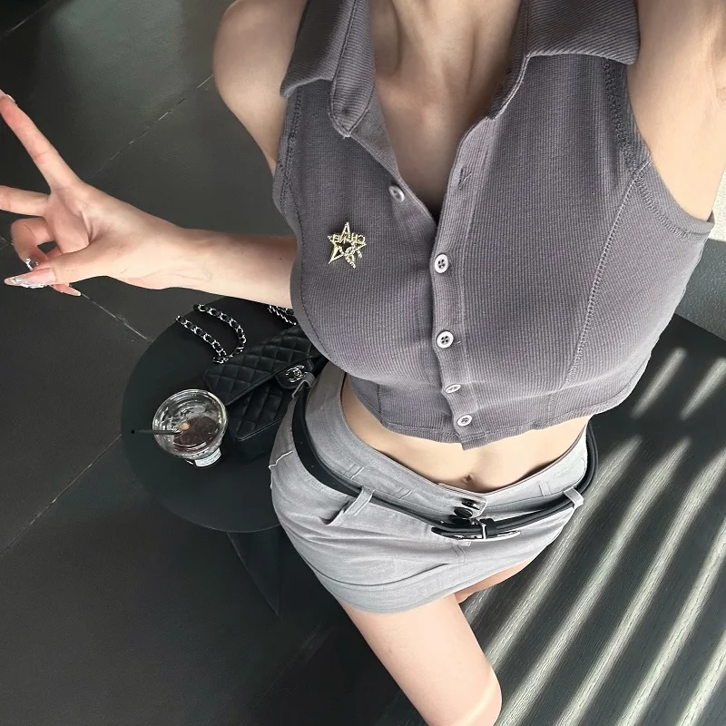 

Женский летний вязаный топ Luna American Sle Spicy Girl с воротником, облегающий, в стиле Pure Desire, для повседневной носки