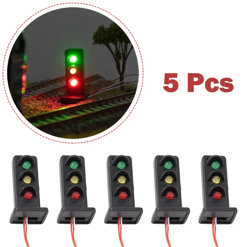 5Pcs HO Scale 2 Aspects Railroad LED Dwarf Signals 3 Lights Block Signal Lamp 3V/12V Model Train Signals Garden Decoration 27mm