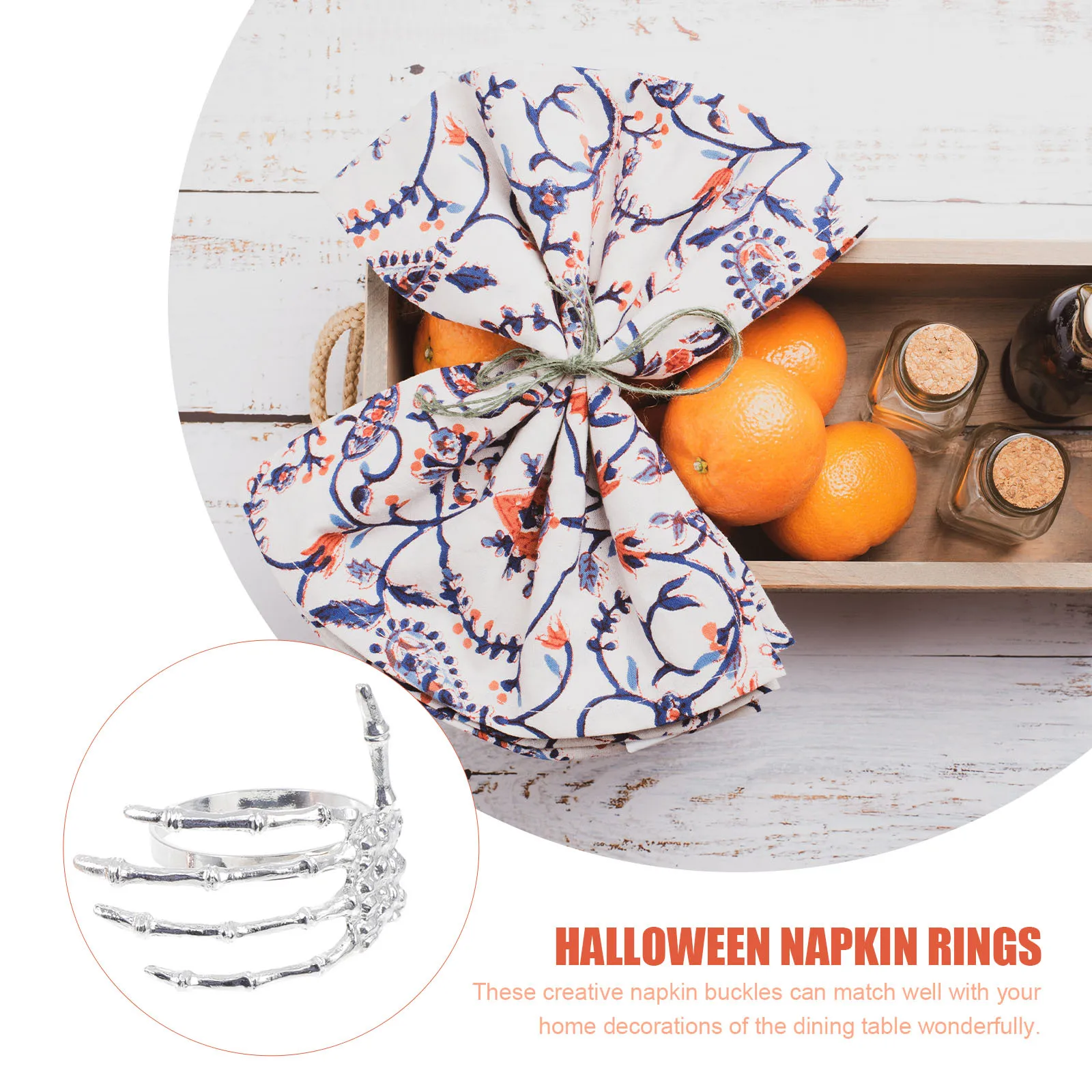 

6Pcs Halloween Napkin Rings Ghost Palm Shaped Alloy Napkin Buckles Creative Table Decorations Halloween Party Supplies