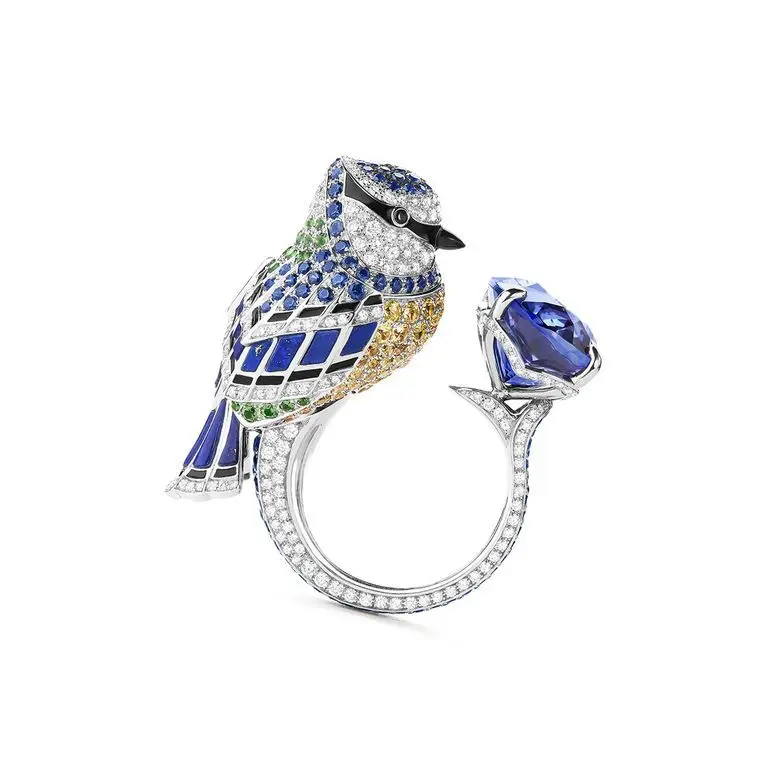 

CMajor S925 Sterling Silver Jewelry Luxury High-carbon Diamonds Royal Blue Parrot Birds Sapphire Rings for Women