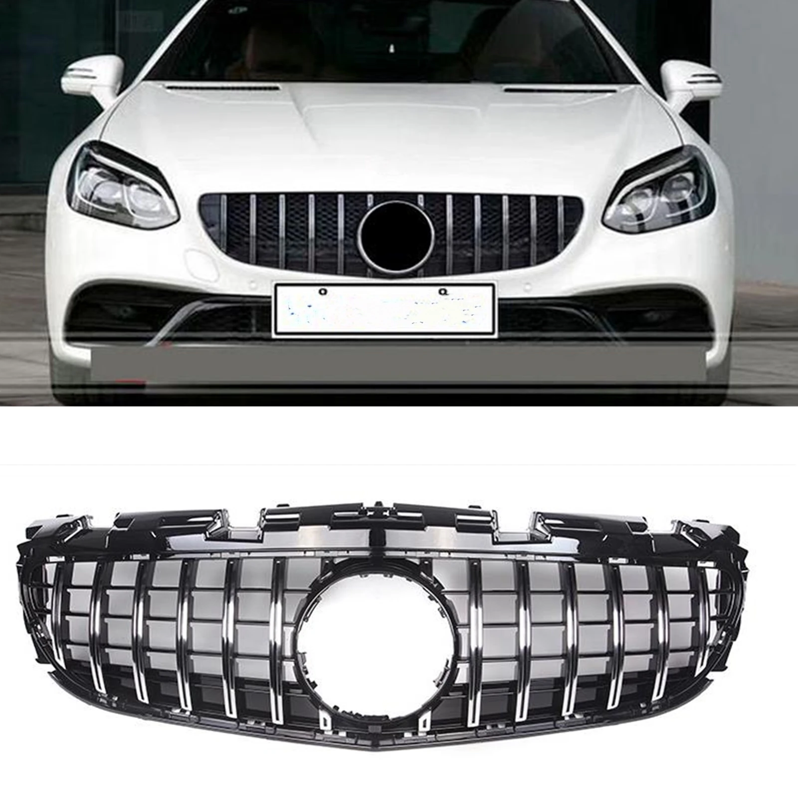 

GT Style Front Grille Racing Grills For Mercedes Benz SLC Class W172 R172 2016-2020 SLC300 Black/Silver Upper Bumper Hood Mesh