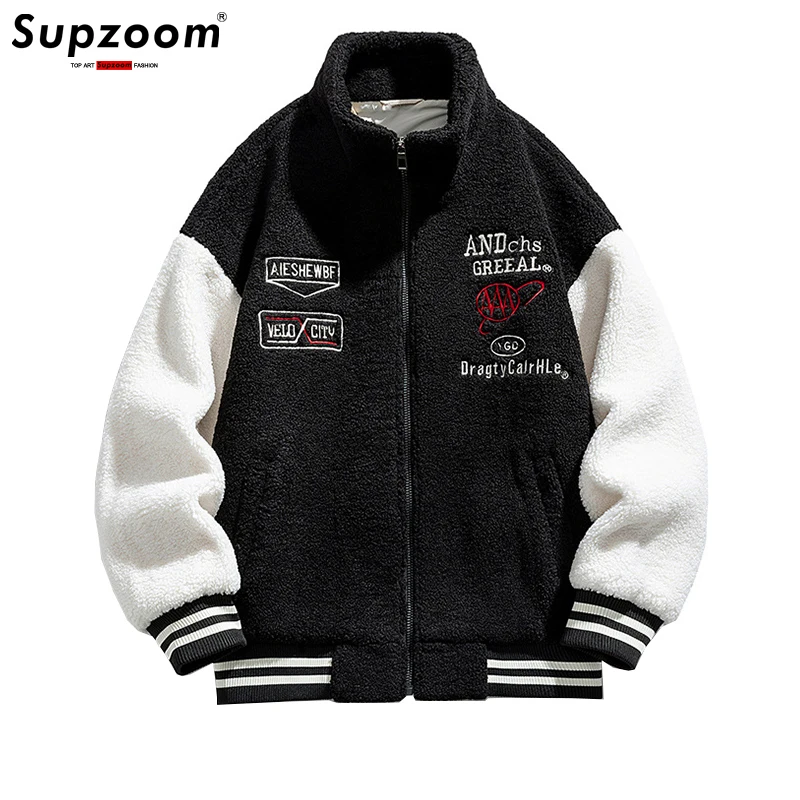 Supzoom New Arrival Lamb Wool Splicin Embroidery Couples Casual Top Fashion Male And Female Winter Men Coat Warm Down Jacket