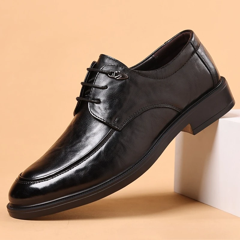 

New Designer Men Dress Shoes Fashion Genuine Leather Business Casual Shoes Cool Lace-up Derby Shoes