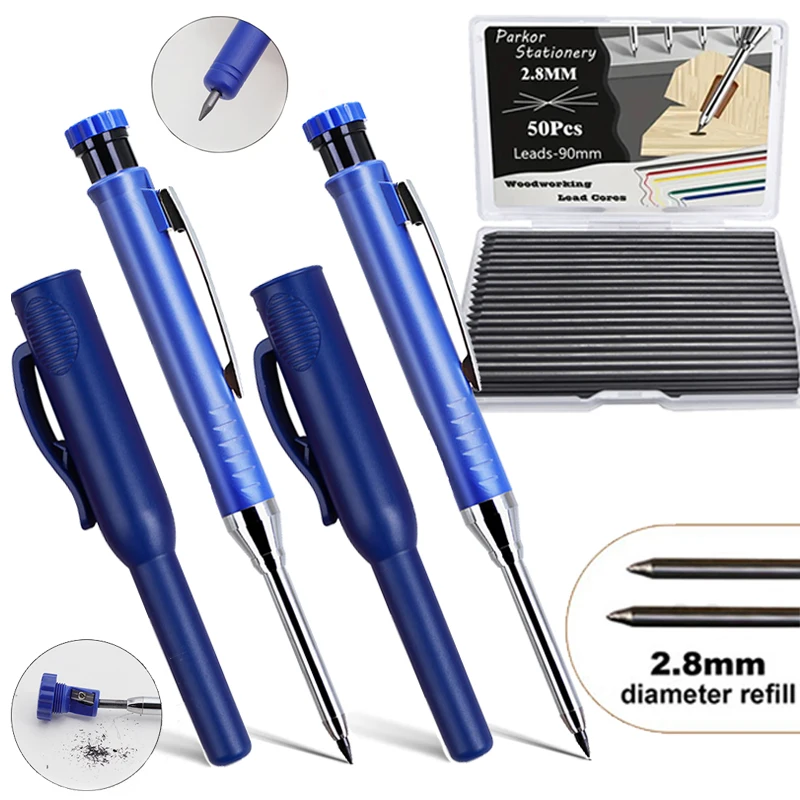 

Professional 2.8mm Woodworking Pencil Set with Cap, Built-in Pencil Sharpener, Carpenter Engineering Drawing Marking Pencil Tool