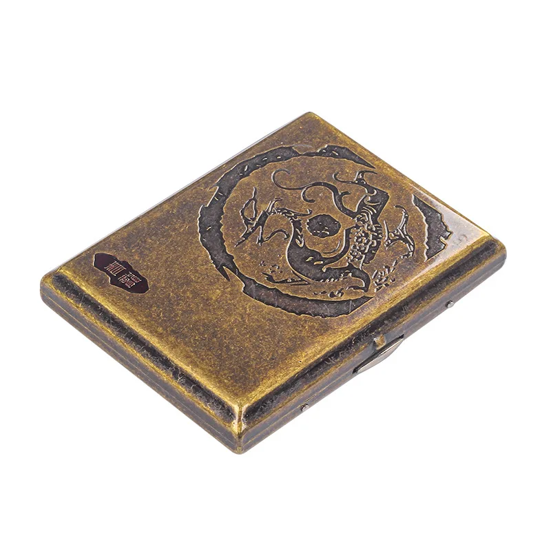 

Двойной ствол, 16 шт., винтажный металлический портсигар с гравировкой дракона для мужчин, портативный влагостойкий дизайн зажима