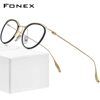 FONEX 초산염 티타늄 안경테 남성 2023 새로운 빈티지 둥근 안경 여성 빈티지 안경 안대 DTX131 