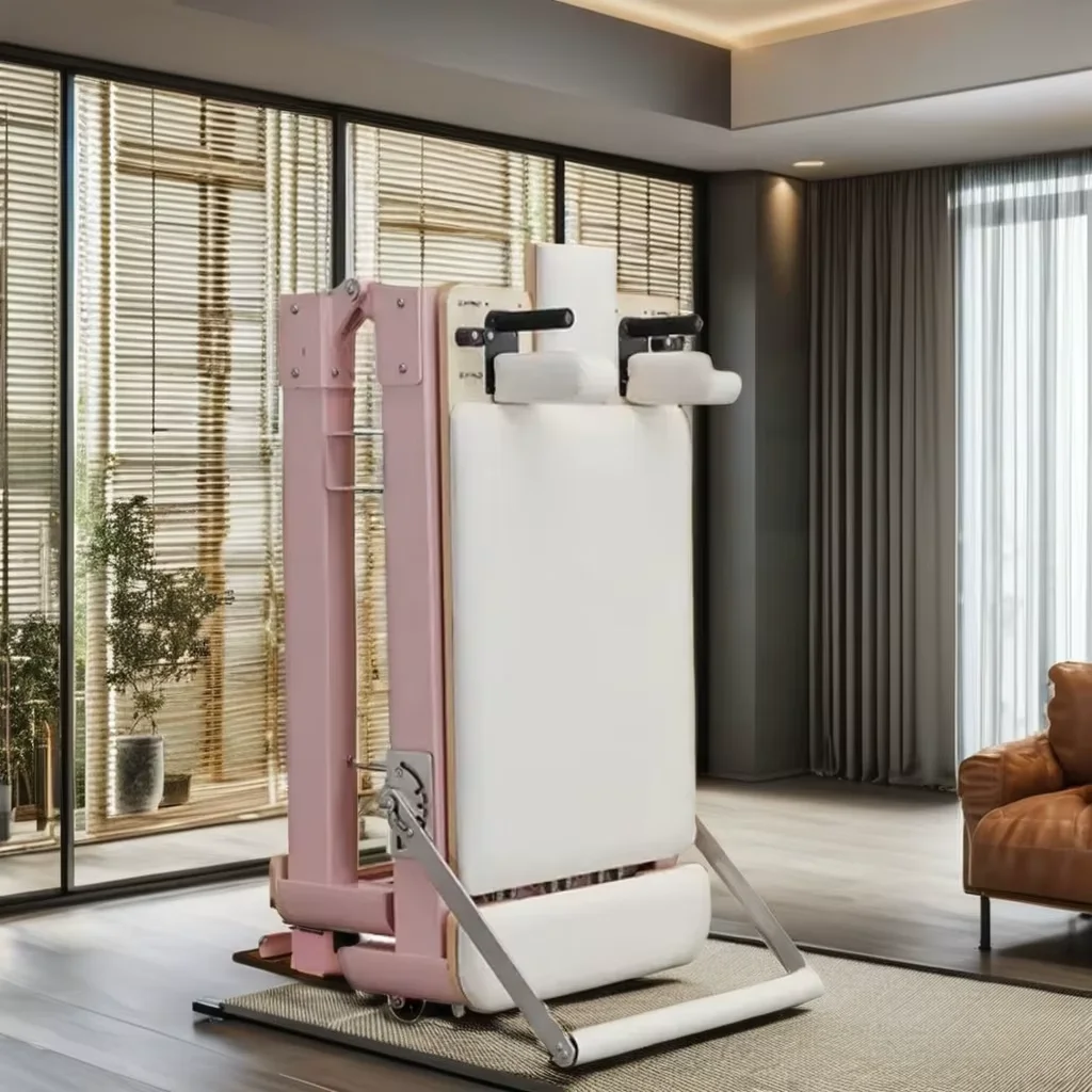 

Pink Foldable Pilates Machine for Home or Gym Bodybuilding & Yoga Training Reformer for Studio Use