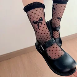 Spanish Style Princess Socks Kids Cute Bowknot Thin Breathable Hollow Out Stockings Girls Baby Mosquito Proof Mesh Lace Socks