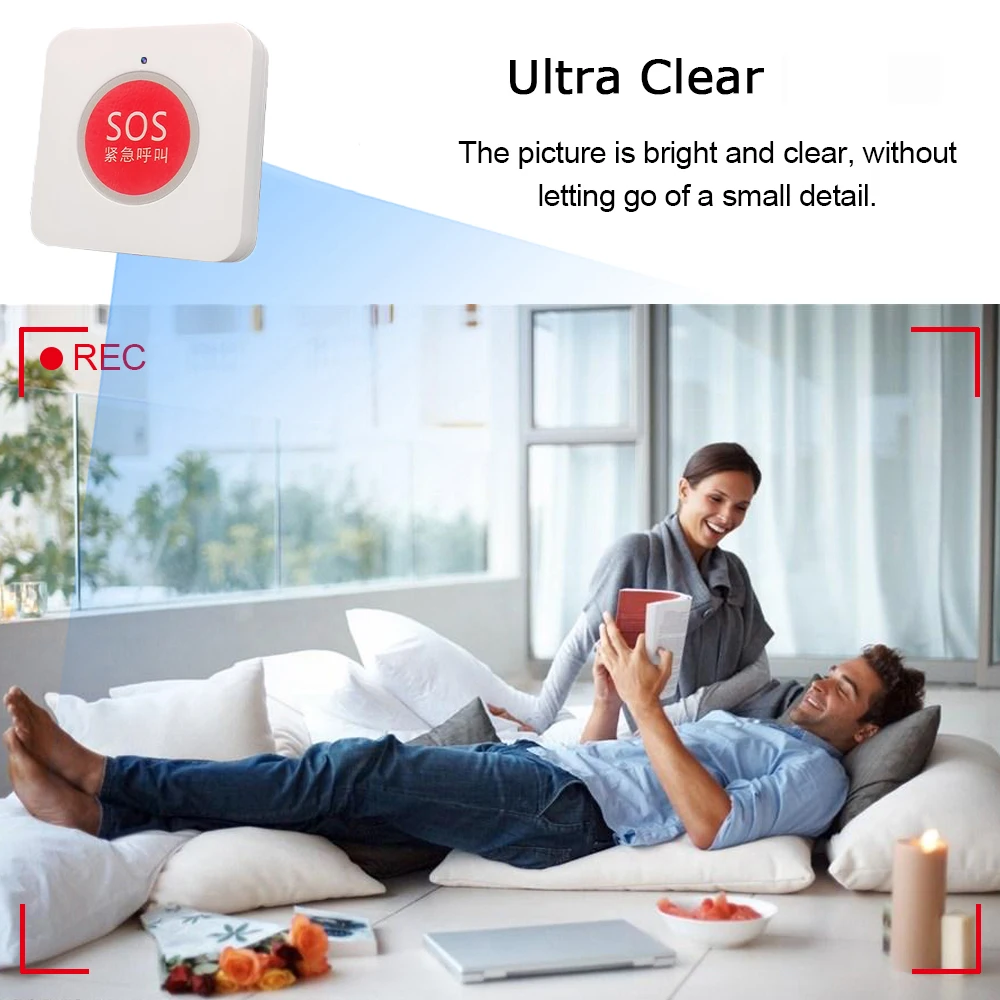 Emergency Call Button 1080P  Mini WIFI camera Wall Mount Compact Size Home USB power supply motion detection camera Monitoring view 2