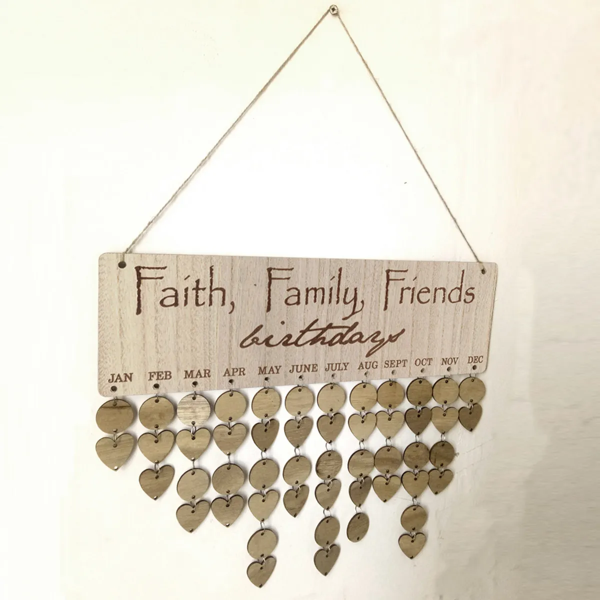 

Wooden Plaque Calendar Nordic Style 1 Board 1 Rope 50 Iron Rings 50 Wood Discs Birthday Anniversary Reminder Family Wall Decor