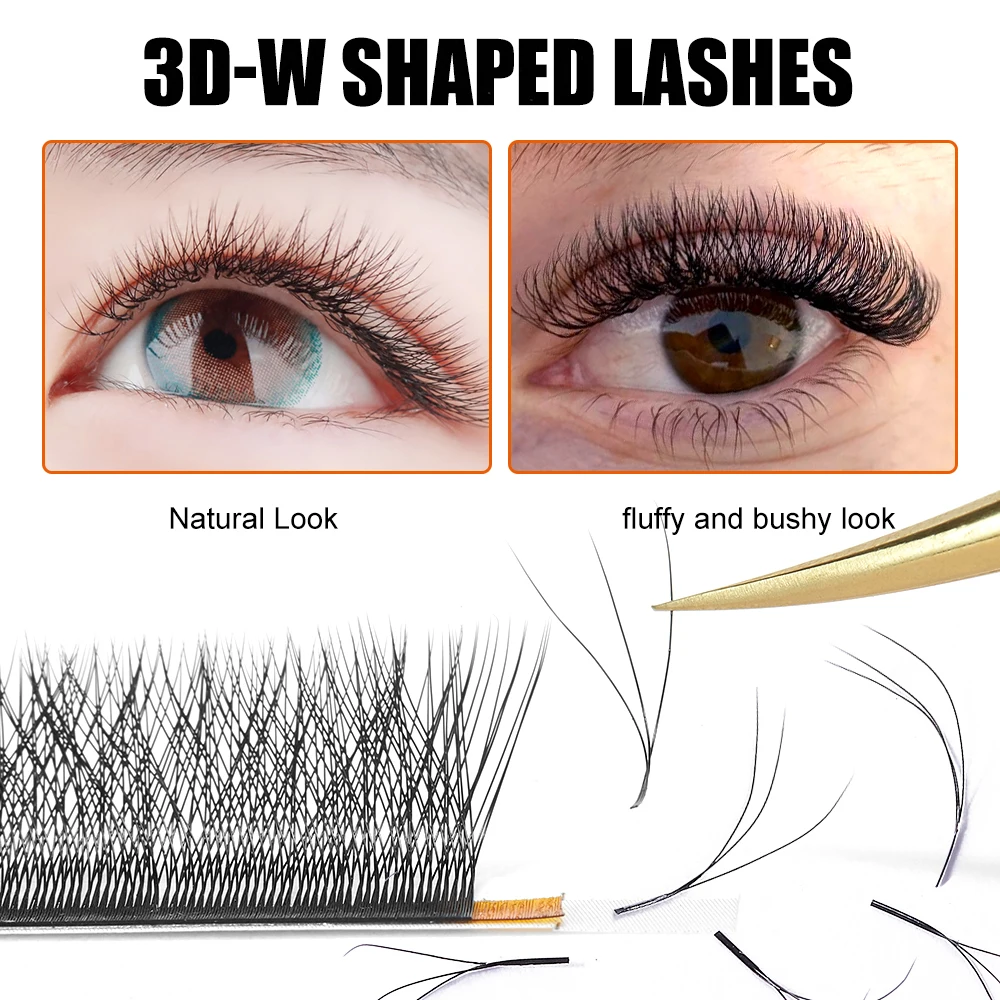 Yelix 3D W Shaped Eyelash Extensions Natural Fluffy Premade Volume Lashes Soft Stable Curl Individual False Eyelashes for Profes