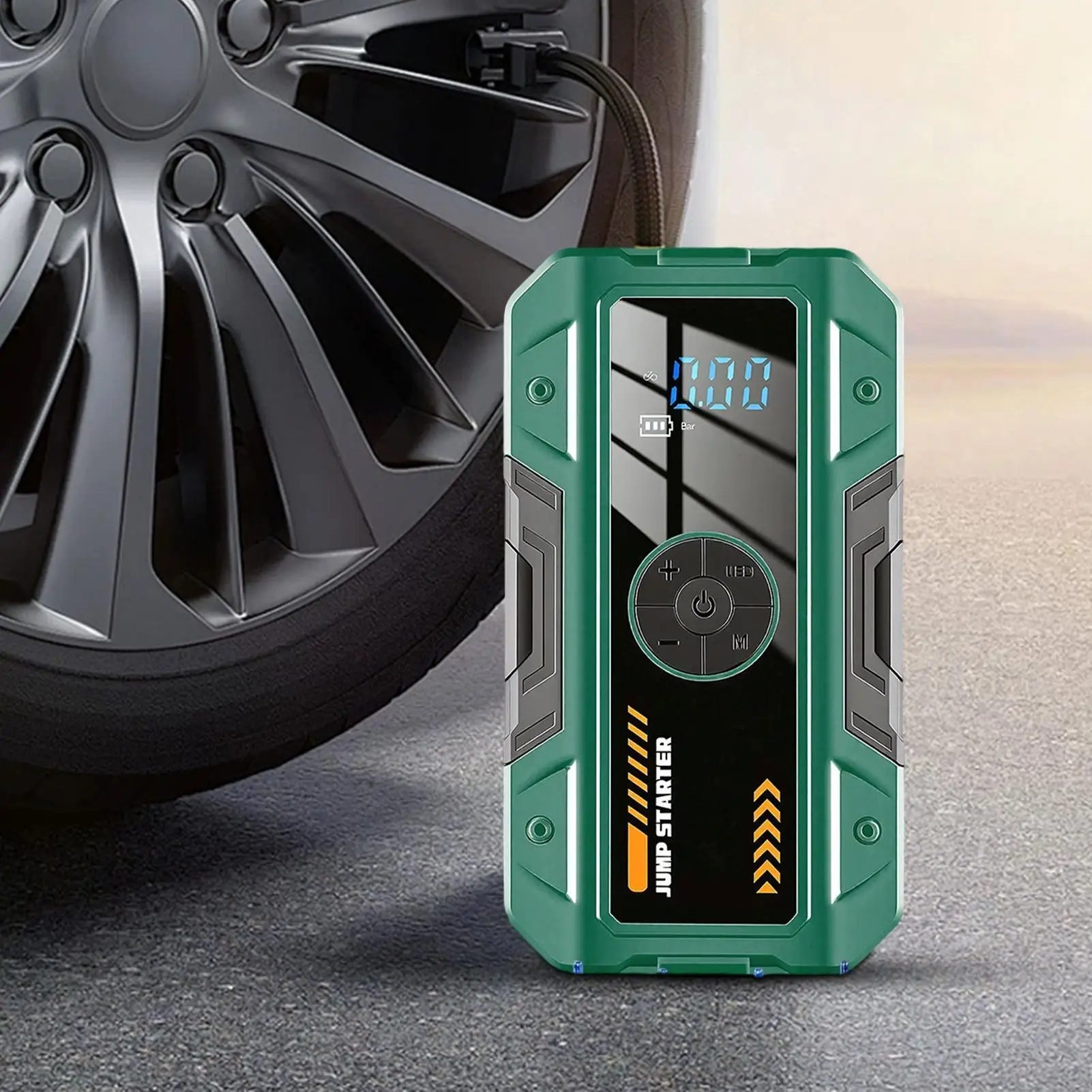 Air Pump 2 In 1 With Light Digital Display Weatherproof Tire Inflator Car Jump Pack For Vehicle Automotive Bike Tire Ball Travel
