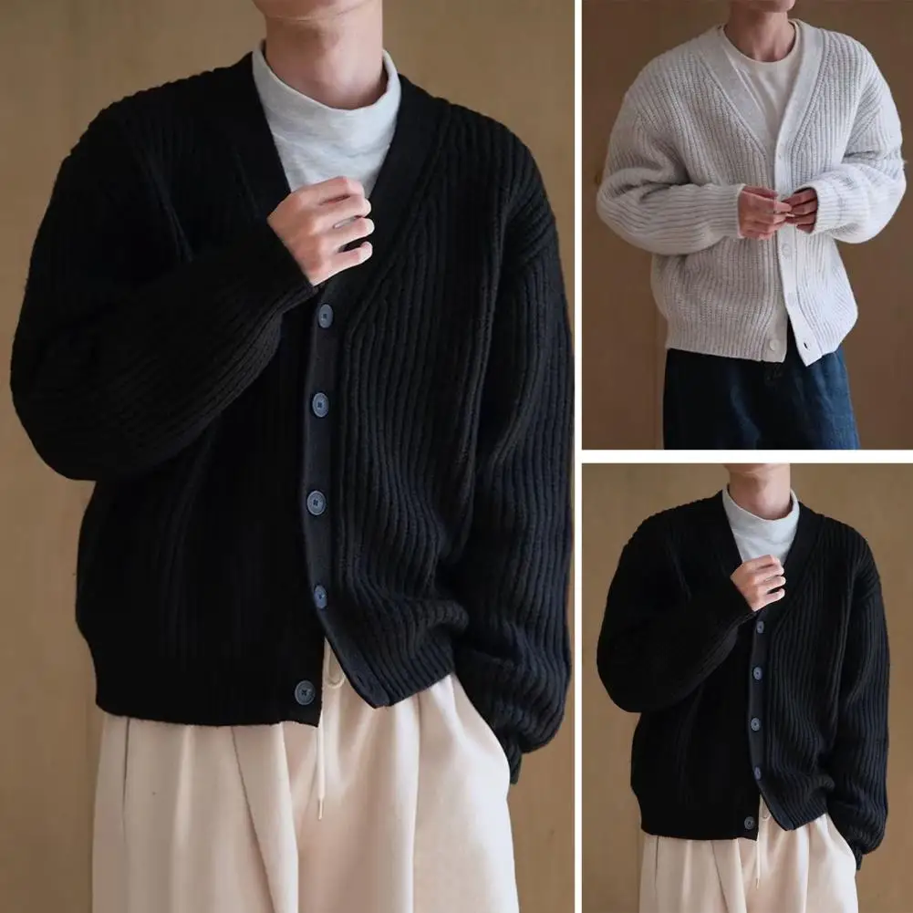 Cardigan Men Chic Autumn Warm Simple Knitting Sweaters Japanese Style Handsome V-neck Single Breasted Sweater Coat Man Clothes