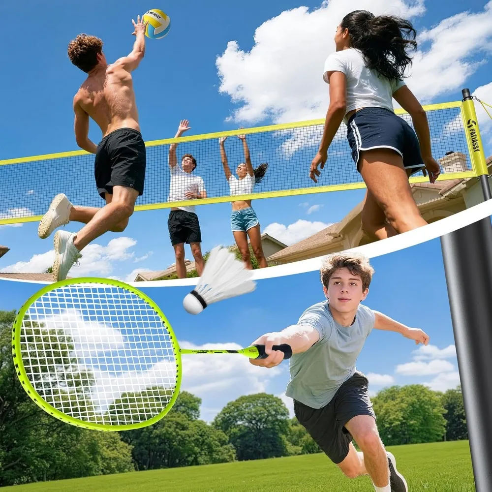 Sistema di rete da pallavolo e badminton da esterno regolabile per giochi in cortile e in spiaggia con pali in alluminio