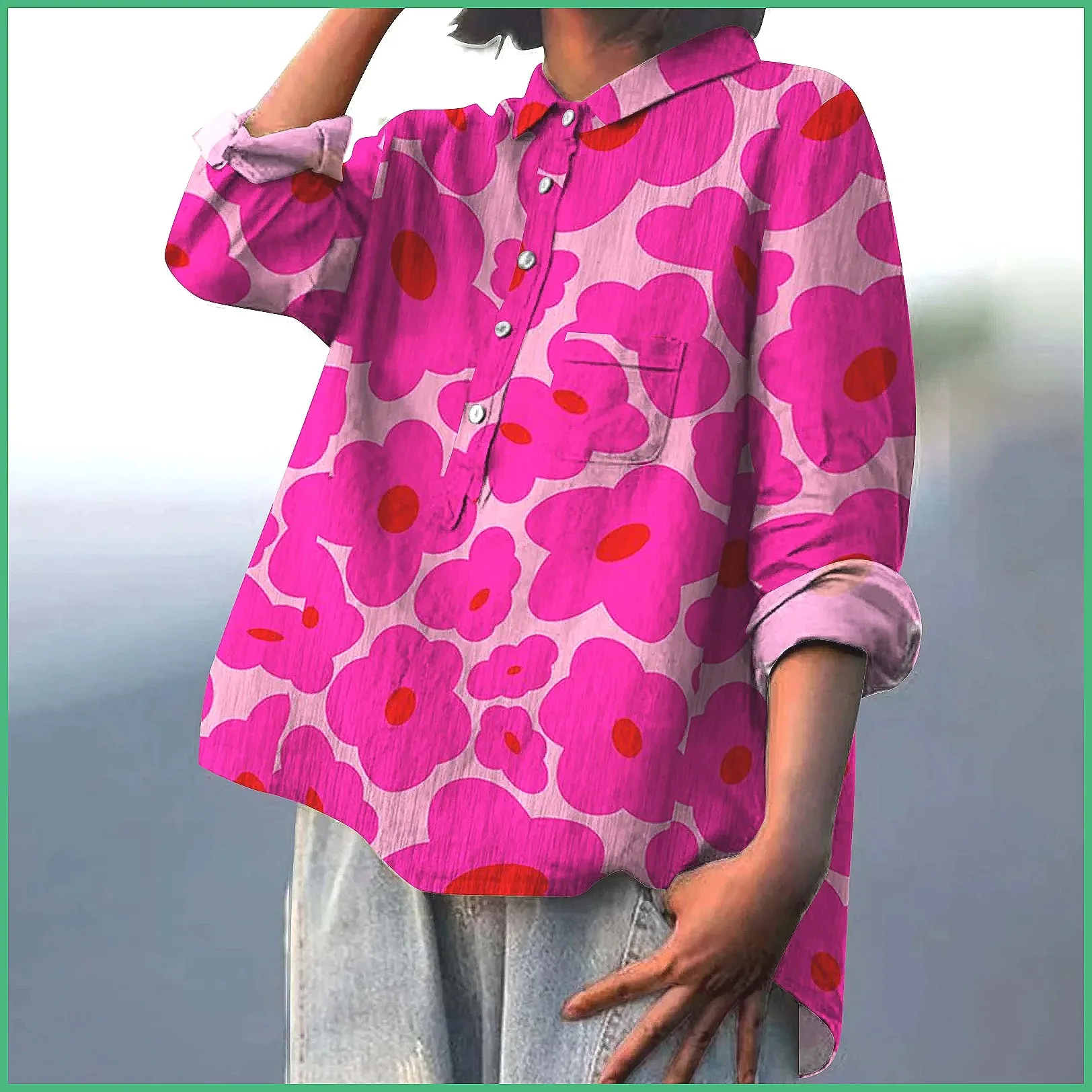 

Women's 2025 Summer Loose Fit 3/4 Sleeve Print Blouse, Fashion Streetwear Tops