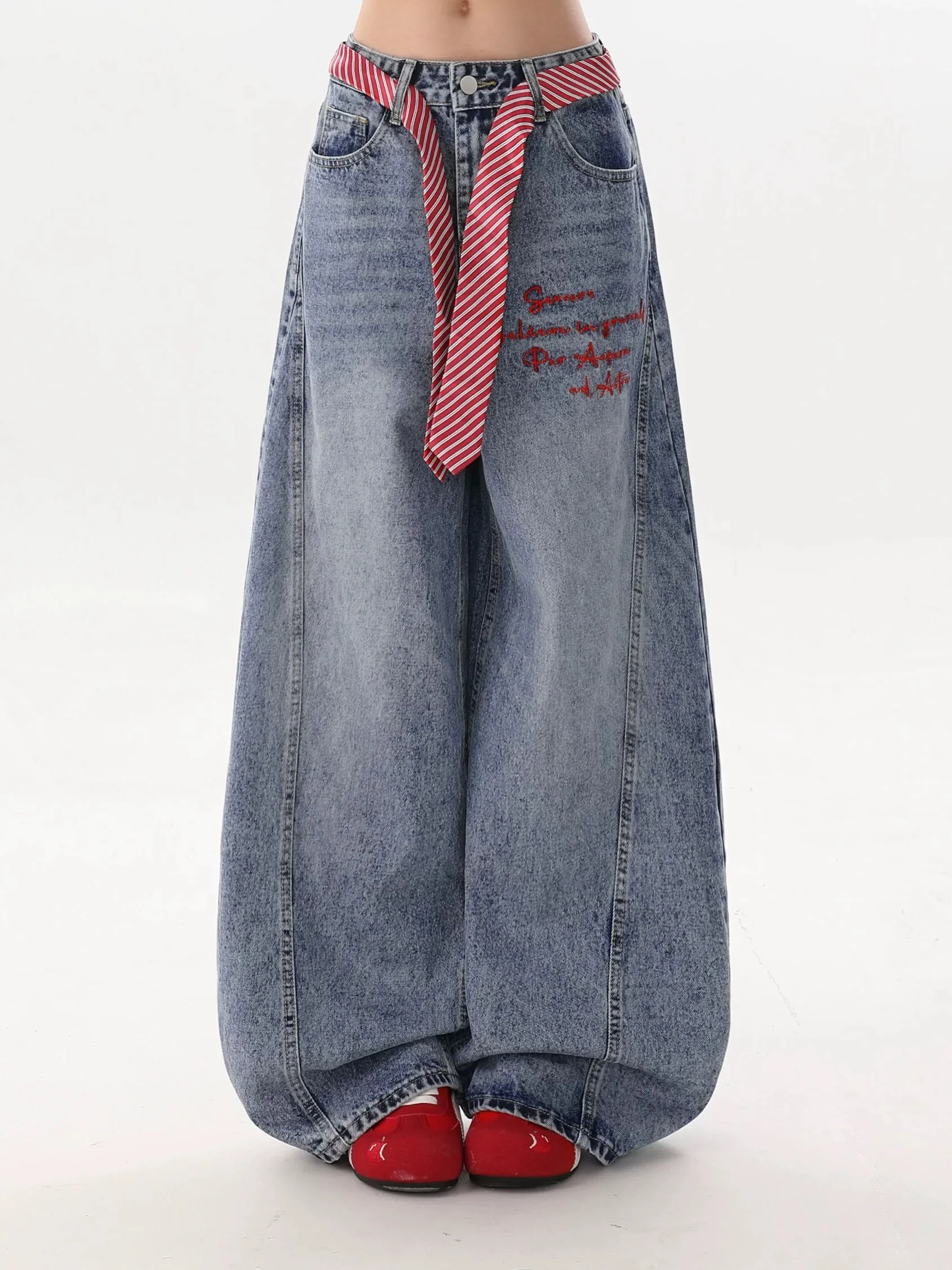 

Женские джинсы Y2K с изогнутыми ножками, широкие длинные брюки с вышивкой в американском стиле ретро, весенне-осенняя уличная мода