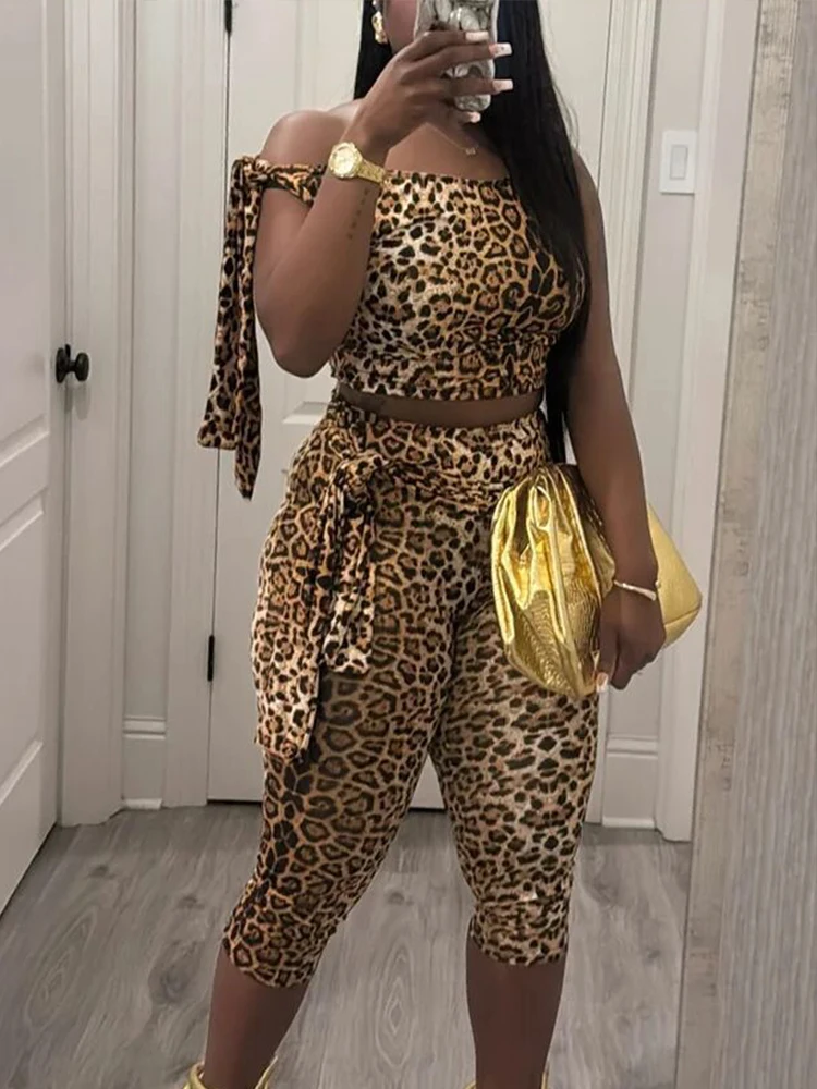Weird Puss-Ensemble 2 Pièces Imprimé Léopard pour Femme, Précieux Short en Y +, Incliné, Commandé, Serré, Tenue Streetwear Assortie, Été