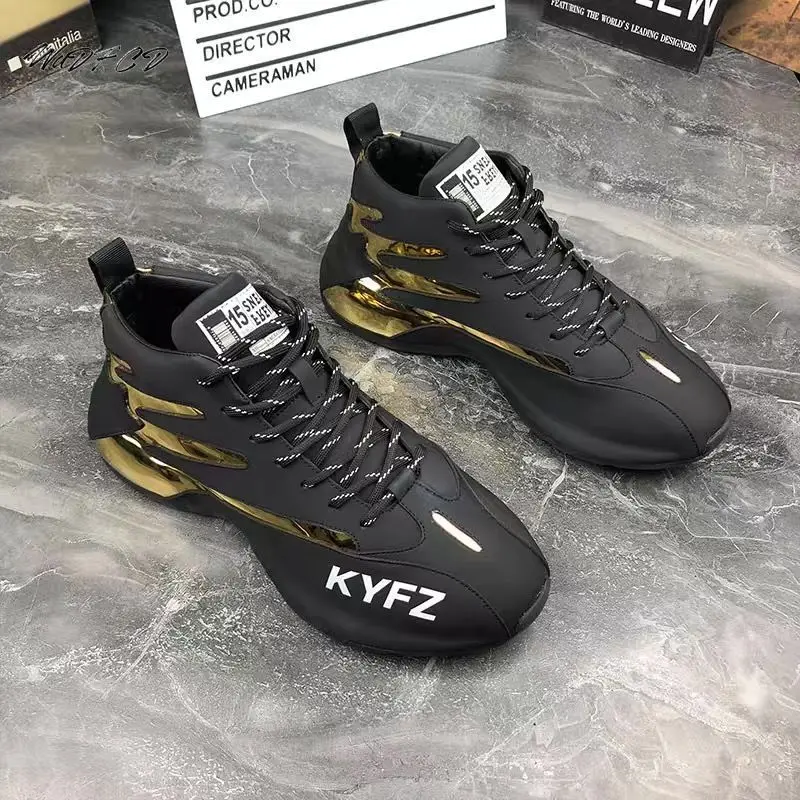 Dazzle Color Cover Bottom Chunky Sneakers Men Fashion Leather Upper Increased Internal Platform Shoes Trend Casual Sport Shoes
